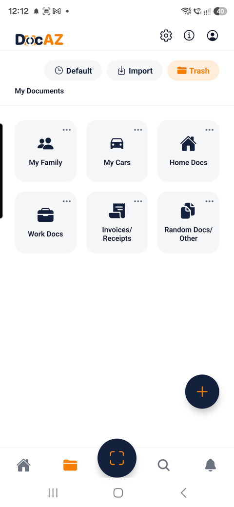 DocAZ folders screen