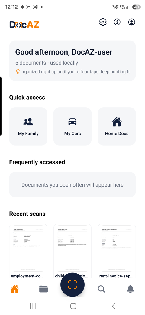 DocAZ Home screen